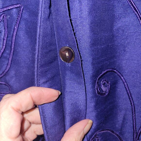 Marsh Landing Artsy Asian Floral Satin Jacket Sz M Blue‎ Embroidery Kawaii - Picture 4 of 11